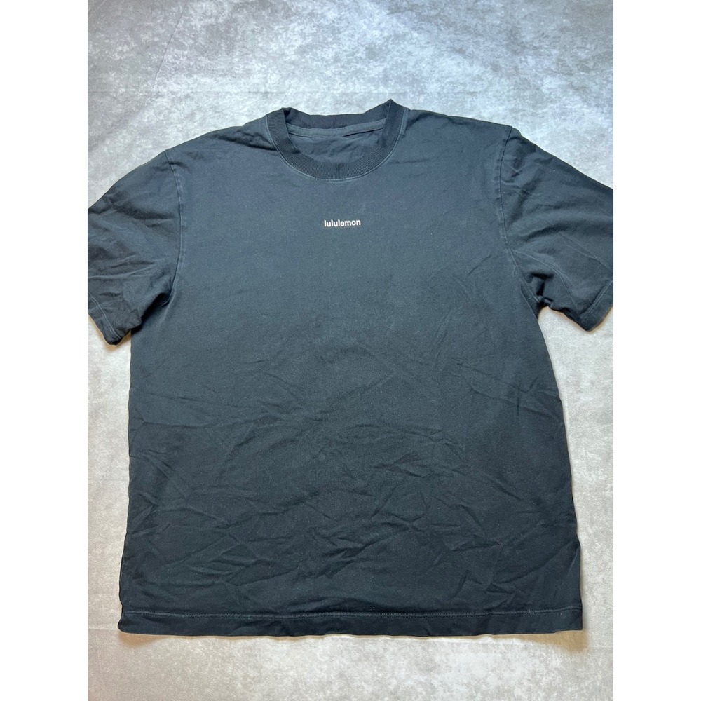 Lululemon Mens Short Sleeve Graphic Logo T-Shirt Black Relaxed Fit XL
